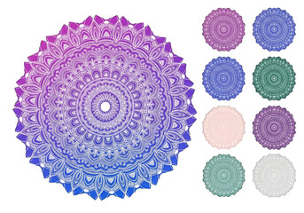 Ornamental Mandala Patterns with Gradient Colors Isolated on Transparent Background