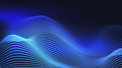 Abstract glowing particle wave background, futuristic technology and data visualization concept. © gusense