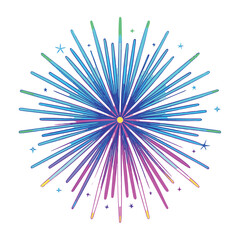 Blue and purple firework explosion isolated on white background, representing a dazzling celebration