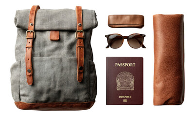Vintage Canvas Backpack with Accessories on Isolated Background