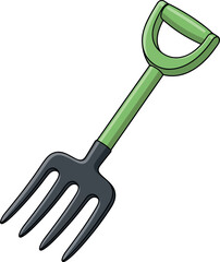 Green hand garden fork digging tool for cultivating soil in yard and outdoor activities vector