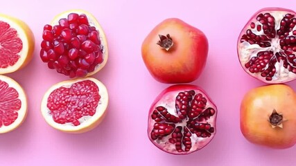 Colorful Flat Lay of Fresh Sliced Green Apples Pink Grapefruit and Red Raspberries Arranged in a Grid Pattern Healthy Food Background - Powered by Adobe