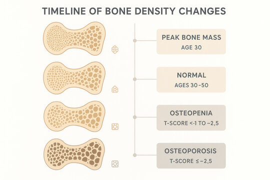 Timeline of Bone Density Changes: Illustration of Osteoporosis Progression [Illustration]