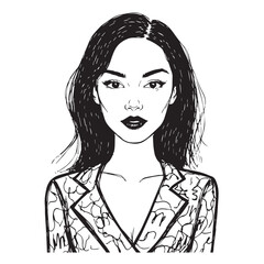 Beautiful Woman Doodle Black and White Illustration Fashion Girl Portrait Line Art Sketch Vector