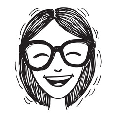 Beautiful Woman Doodle Black and White Illustration Fashion Girl Portrait Line Art Sketch Vector