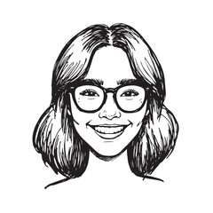 Beautiful Woman Doodle Black and White Illustration Fashion Girl Portrait Line Art Sketch Vector