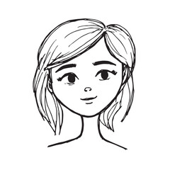 Beautiful Woman Doodle Black and White Illustration Fashion Girl Portrait Line Art Sketch Vector