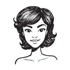 Beautiful Woman Doodle Black and White Illustration Fashion Girl Portrait Line Art Sketch Vector