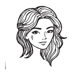 Beautiful Woman Doodle Black and White Illustration Fashion Girl Portrait Line Art Sketch Vector