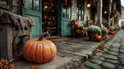 Creepy Halloween Pumpkin Front Door House Entrance Fall Autumn October Decor