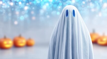 Halloween Background Ghost Celebration Party Invitation Theme Greeting Holiday Card Pumpkins Copy Space