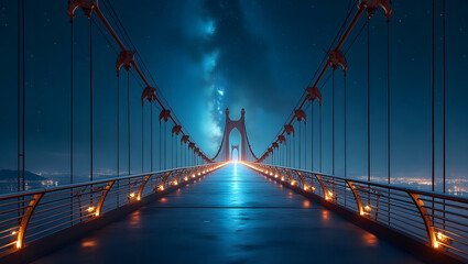 Starry Night Bridge A Path to the Horizon, Infinite Horizon Bridging Dreams Under Starlight, Gateway to Eternity Illuminated Bridge at Dusk, Cosmic Crossing A Luminous Journey Over Water