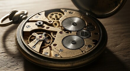 Intricate Gears and Mechanism of an Open Antique Pocket Watch in Warm Light