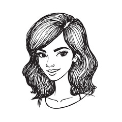 Beautiful Woman Doodle Black and White Illustration Fashion Girl Portrait Line Art Sketch Vector