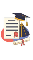Academic achievement and educational success represented by graduation cap diploma and award