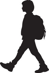 Walking to School A student walking down the sidewalk, with a schoolbag slung over their shoulder or worn on their back. full length silhouette black vector illustration