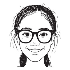 Beautiful Woman Doodle Black and White Illustration Fashion Girl Portrait Line Art Sketch Vector
