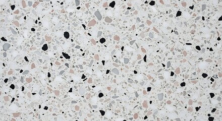 Elegant Terrazzo Texture: Seamless Pattern with Black, Gray, and Pink Chips on White Background