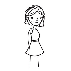 Beautiful Woman Doodle Black and White Illustration Fashion Girl Portrait Line Art Sketch Vector