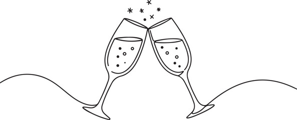 Two Champagne Glasses Clinking Line Art toast celebration