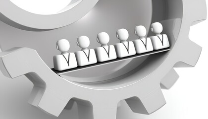 Multiple employee icons form the teeth of a gear highlighting th