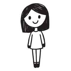 Beautiful Woman Doodle Black and White Illustration Fashion Girl Portrait Line Art Sketch Vector