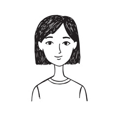 Beautiful Woman Doodle Black and White Illustration Fashion Girl Portrait Line Art Sketch Vector