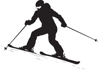 Slope Descent A black vector illustration of a person skiing with bent knees and poles, racing downhill.