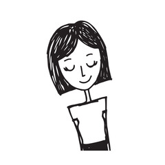 Beautiful Woman Doodle Black and White Illustration Fashion Girl Portrait Line Art Sketch Vector