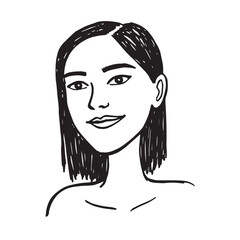Beautiful Woman Doodle Black and White Illustration Fashion Girl Portrait Line Art Sketch Vector