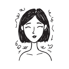 Beautiful Woman Doodle Black and White Illustration Fashion Girl Portrait Line Art Sketch Vector