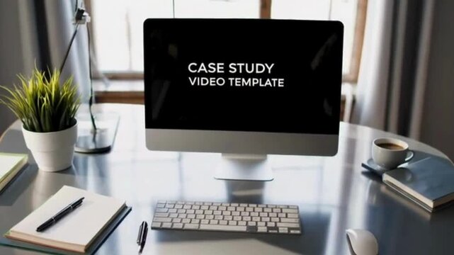 Case Study Video Template on Desktop in Minimalist Office