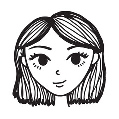 Beautiful Woman Doodle Black and White Illustration Fashion Girl Portrait Line Art Sketch Vector