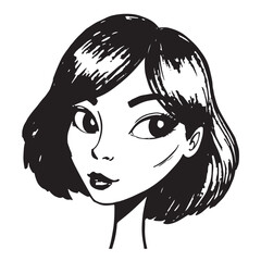 Beautiful Woman Doodle Black and White Illustration Fashion Girl Portrait Line Art Sketch Vector