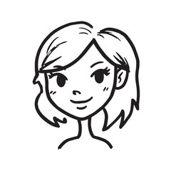 Beautiful Woman Doodle Black and White Illustration Fashion Girl Portrait Line Art Sketch Vector