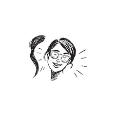 Beautiful Woman Doodle Black and White Illustration Fashion Girl Portrait Line Art Sketch Vector