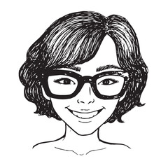 Beautiful Woman Doodle Black and White Illustration Fashion Girl Portrait Line Art Sketch Vector