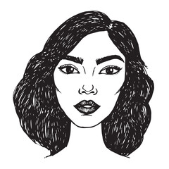 Beautiful Woman Doodle Black and White Illustration Fashion Girl Portrait Line Art Sketch Vector