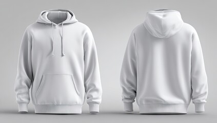 Clean White Hoodie Mockup Front and Back View Apparel Template.