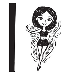 Beautiful Woman Doodle Black and White Illustration Fashion Girl Portrait Line Art Sketch Vector