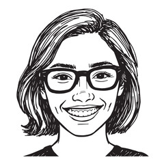 Beautiful Woman Doodle Black and White Illustration Fashion Girl Portrait Line Art Sketch Vector