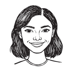 Beautiful Woman Doodle Black and White Illustration Fashion Girl Portrait Line Art Sketch Vector