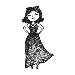 Beautiful Woman Doodle Black and White Illustration Fashion Girl Portrait Line Art Sketch Vector