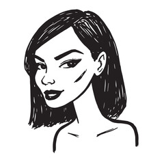 Beautiful Woman Doodle Black and White Illustration Fashion Girl Portrait Line Art Sketch Vector