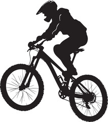 Fototapeta premium Jumping Cyclist A rider mid-air, bike tilted at an angle, preparing to land. full length silhouette black vector illustration