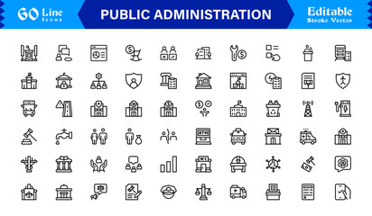 Public Administration And Government Line Icon Set – Professional, Modern, Minimal, And Pixel Perfect Vector Symbols