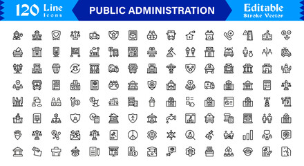 Public Administration And Government Line Icon Set &ndash; Professional, Modern, Minimal, And Pixel Perfect Vector Symbols