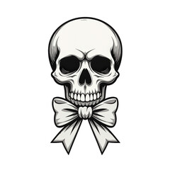 Detailed Vintage Skull Illustration with Bow Tie for Artistic Use