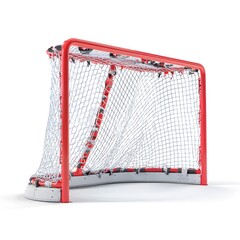 Hockey goal net isolated on white background for sports equipment and game use