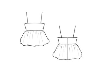 Women Bubble Hem Cropped Camisole Top, fashion flat sketch, Editable Flat Technical Drawings Illustration, Clothing Mockup